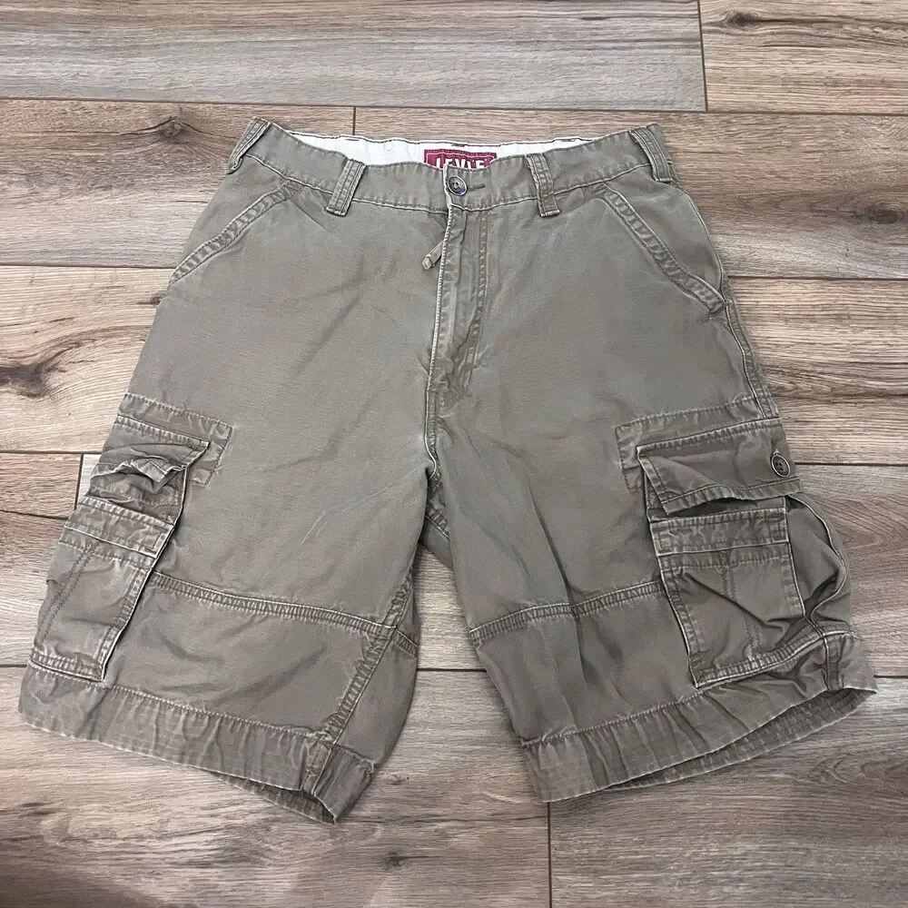 Vintage Y2K Levi's Brown Cargo Utility Shorts Baggy Workwear Skater Grunge Sz 32
